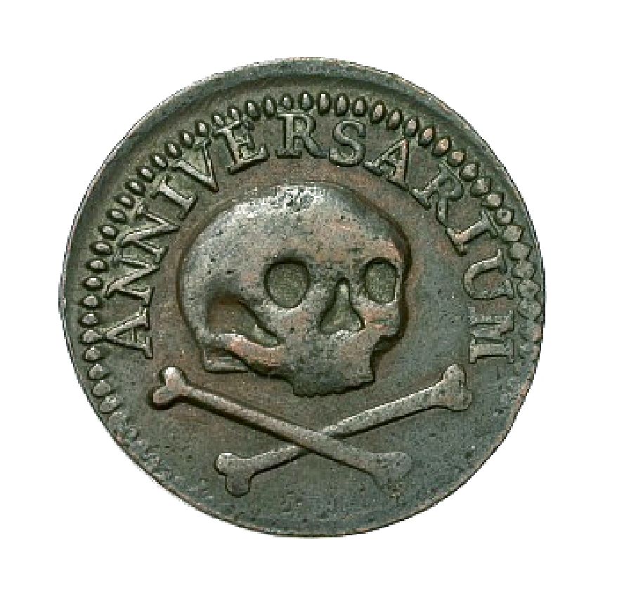 Busacca Gallery Antique 17th Century Skull & Bones Bronze Token Coin
